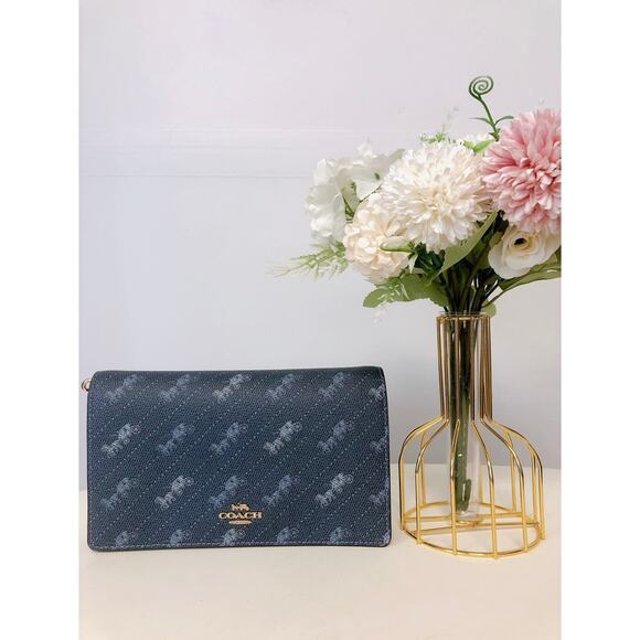 COACH C4208  ANNA WOMEN'S FOLDOVER CROSSBODY CLUTCH DENIM - Picture 1 of 8